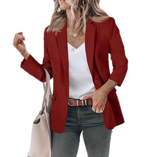 Damen Leichter Stretch-Blazer mit Schalkragen, Ein-Knopf-Verschluss und dreiviertelärmeln – Valéne