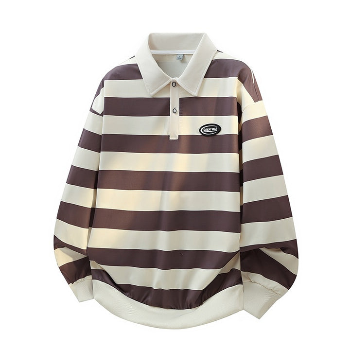 Herren Gestreiftes Oversize Rugby-Polo mit Kontrastkragen und Rippbündchen Echoarchiv