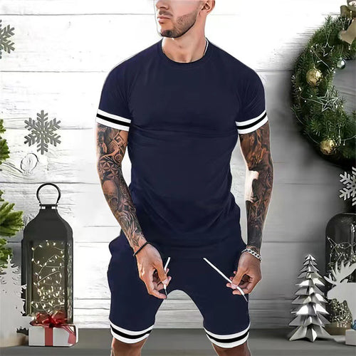 Herren Sportliche Komfort Fit Rundhals T-Shirt und Shorts Set Echoarchiv
