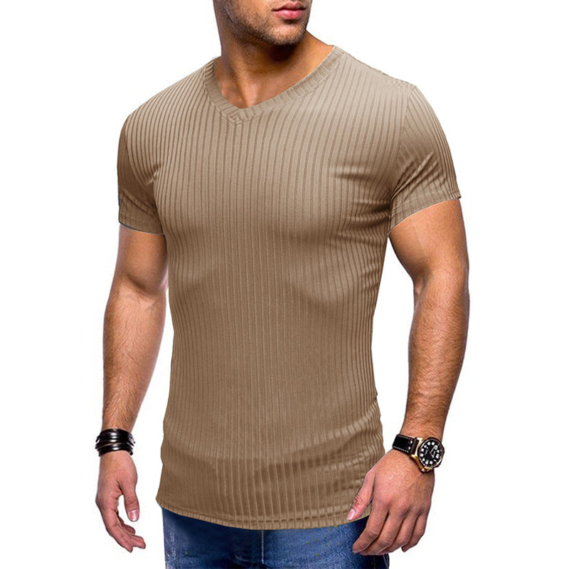 Herren modernes V-Ausschnitt T-Shirt mit feinem Rippenstrick Echoarchiv