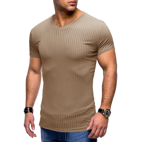 Herren modernes V-Ausschnitt T-Shirt mit feinem Rippenstrick Echoarchiv