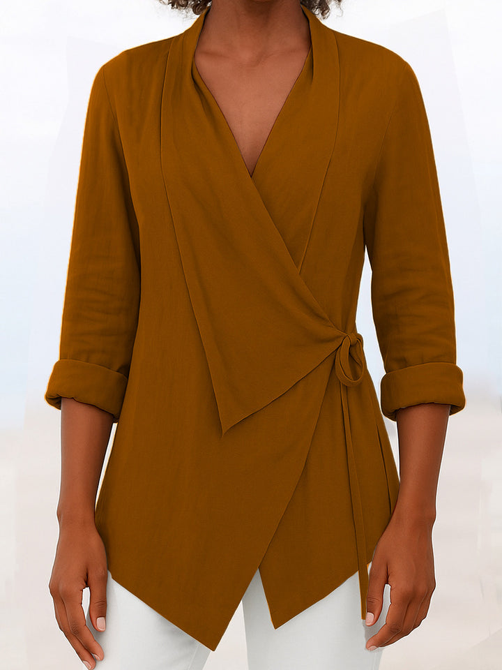 Damen Asymmetrische Wickelbluse mit Schalkragen und 3/4-Ärmeln – Élovi