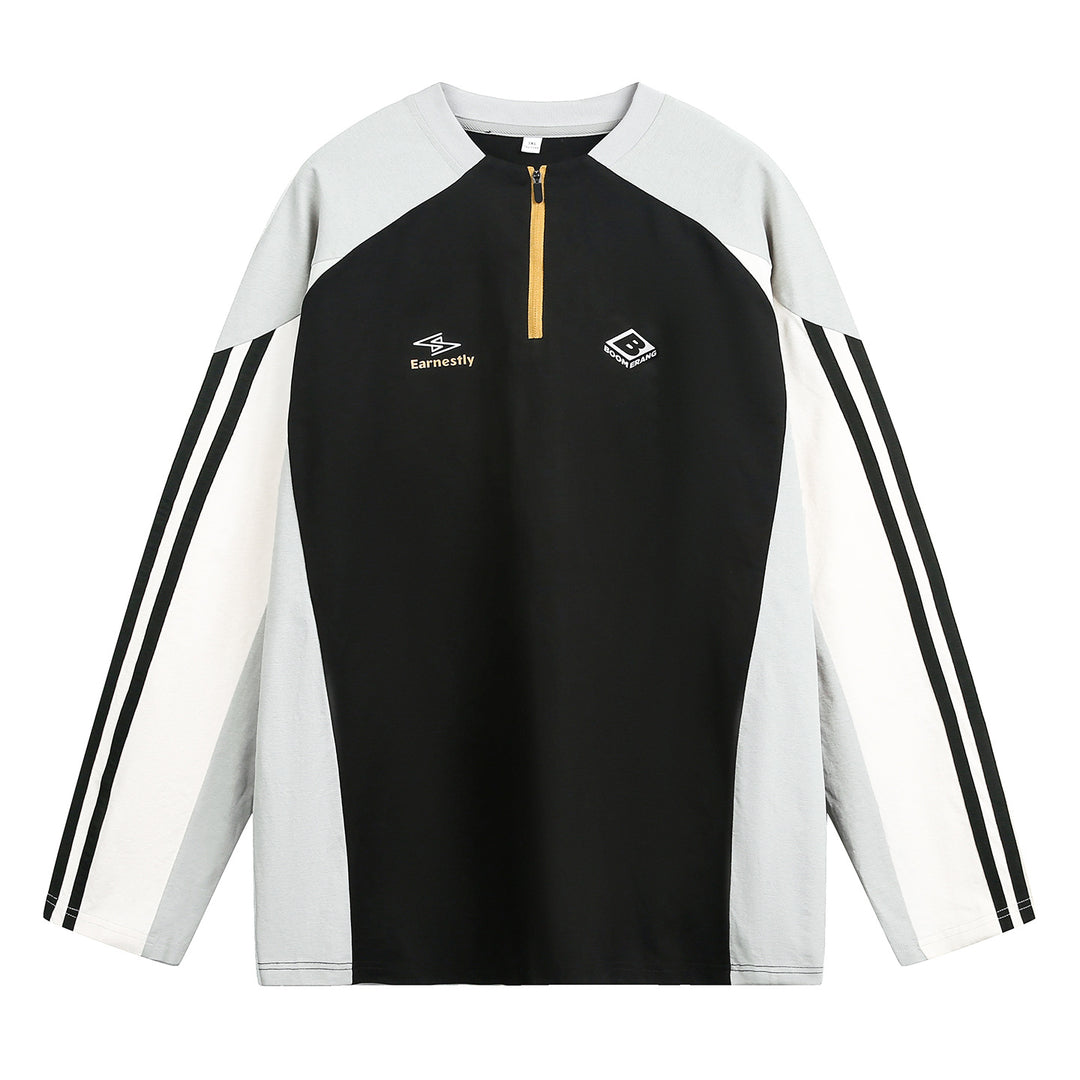 Unisex Sportliches Oversize-Halbzip-Sweatshirt im Retro-Track-Stil mit Kontrastpaneelen und Drei-Streifen-Ärmeln Echo Archiv