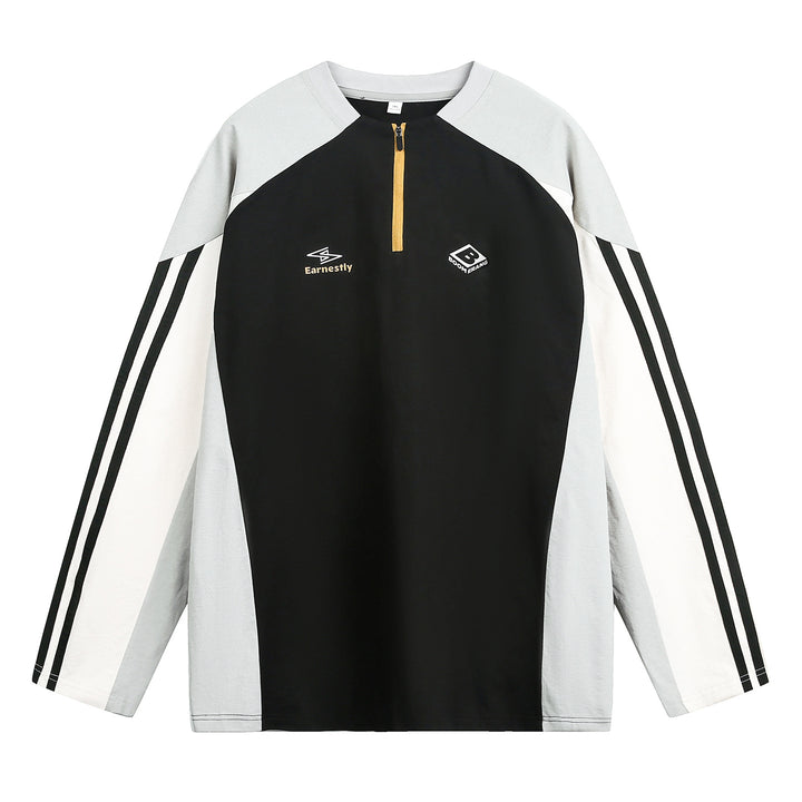 Unisex Sportliches Oversize-Halbzip-Sweatshirt im Retro-Track-Stil mit Kontrastpaneelen und Drei-Streifen-Ärmeln Echo Archiv