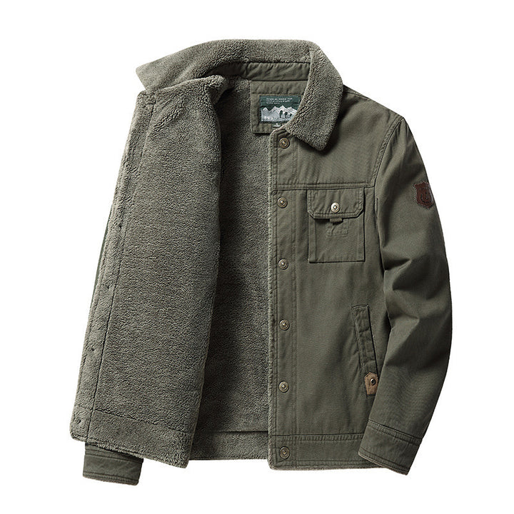 Herren gefütterte Canvas‑Blousonjacke mit vollem Sherpa‑Innenfutter und Pattentaschen – Taviero