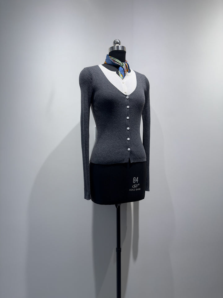 Damen Elegante Ripp-Button-Up Strickjacke Echoarchiv