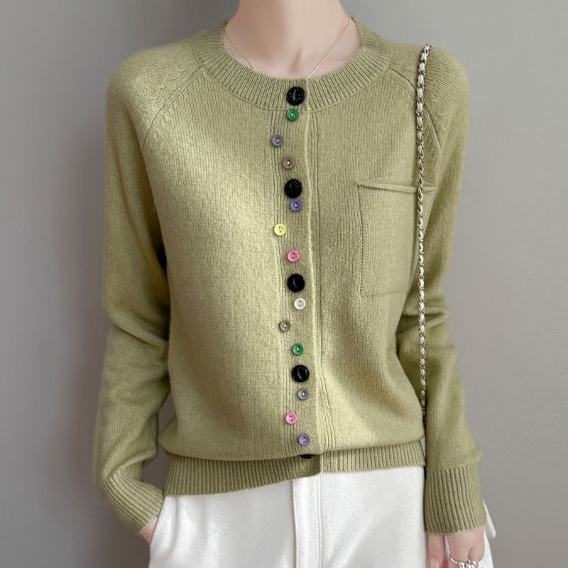 Damen Modischer Strickcardigan mit bunten Knöpfen Echo Archiv
