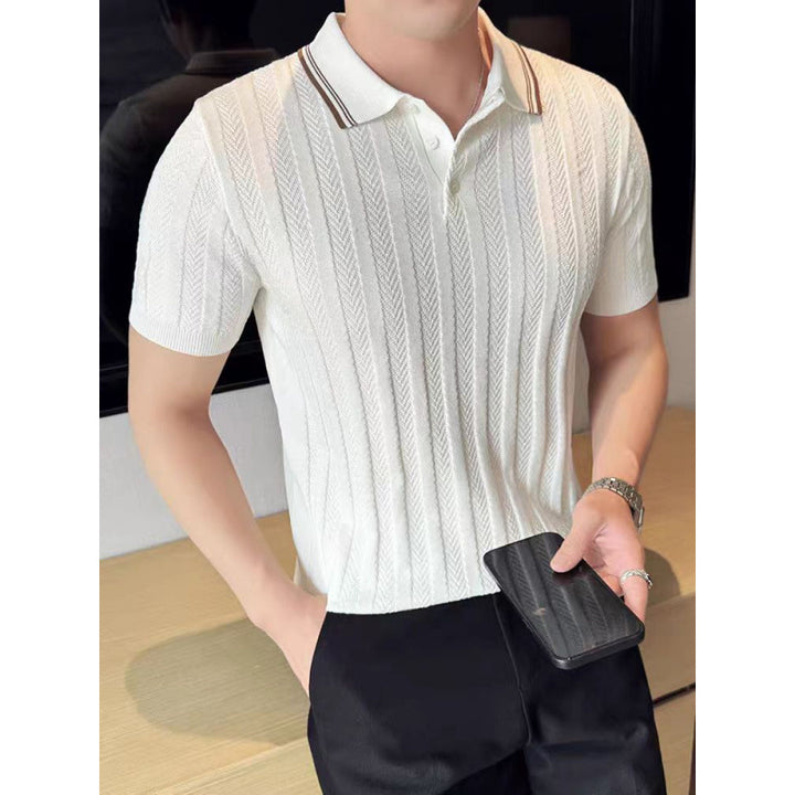 Herren Elegantes Kurzarm-Strickpoloshirt mit Struktur Echo Archiv