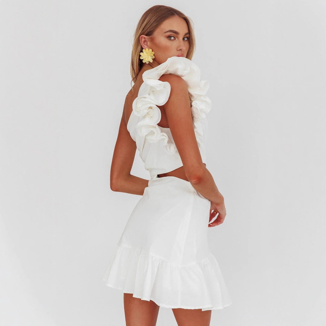 Damen Elegantes Cut-Out Kleid mit Rüschendetails Echo Archiv