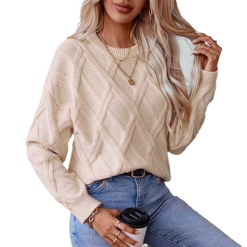 Damen nan grobstrukturierter Strickpullover mit großem Rautenmuster, geripptem Saum und Rundhalsausschnitt Echo Archiv