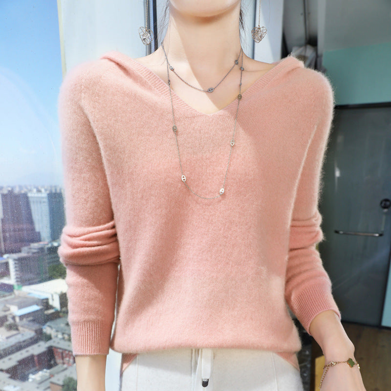 Damen Kuscheliger Kapuzenpullover im Angora‑Look mit feinem Rippbund Echoarchiv