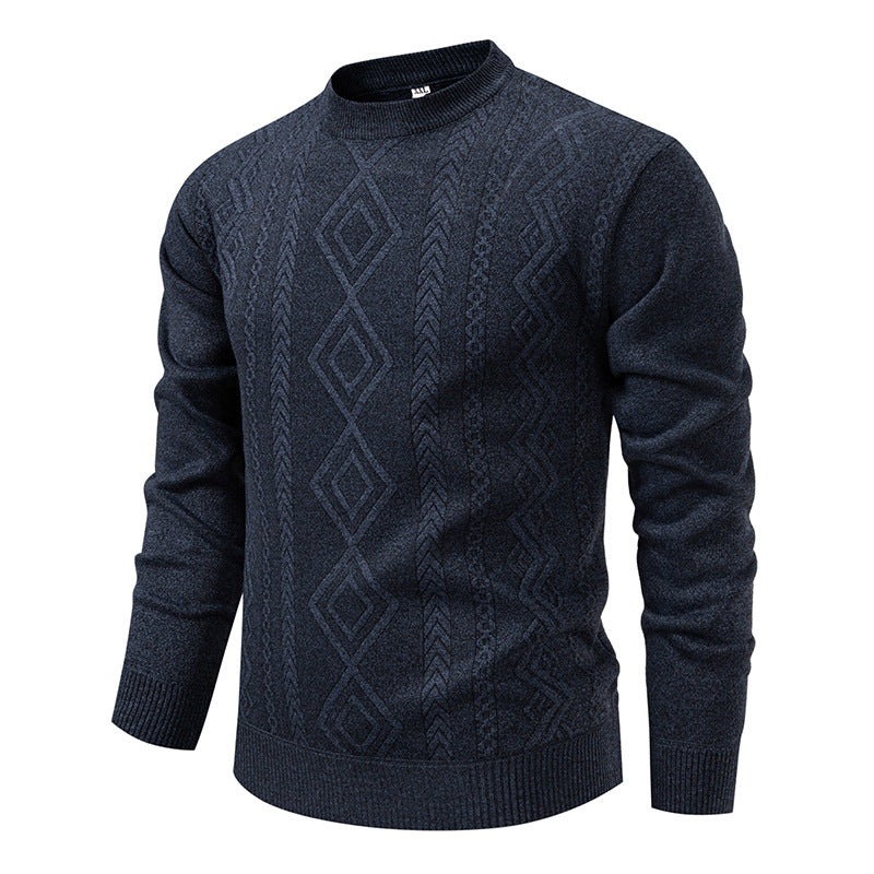 Herren nan gestrickter Rundhalspullover mit Rautenmuster und feinem Strukturstrick Echo Archiv