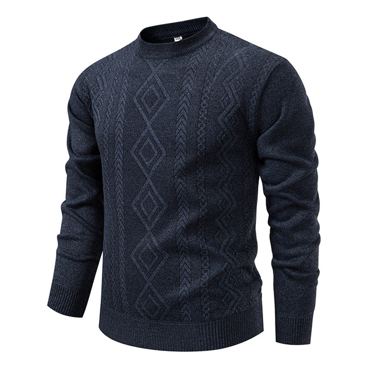 Herren nan gestrickter Rundhalspullover mit Rautenmuster und feinem Strukturstrick Echo Archiv