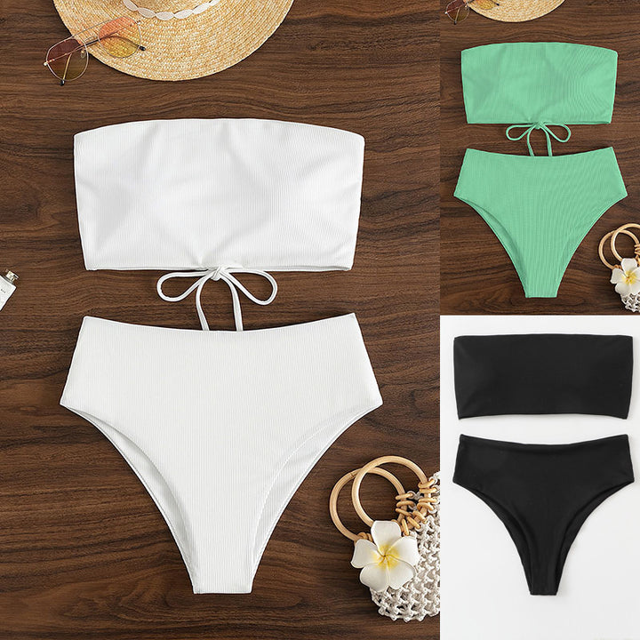 Damen Bandeau-Bikini mit hohem Bund und Rippdesign Echo Archiv