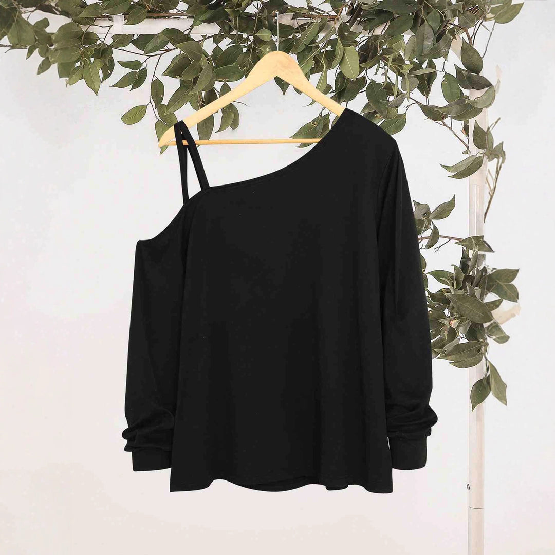 Damen lässiges One-Shoulder Sweatshirt mit Zierträgern und Vintage College-Print – Avérine