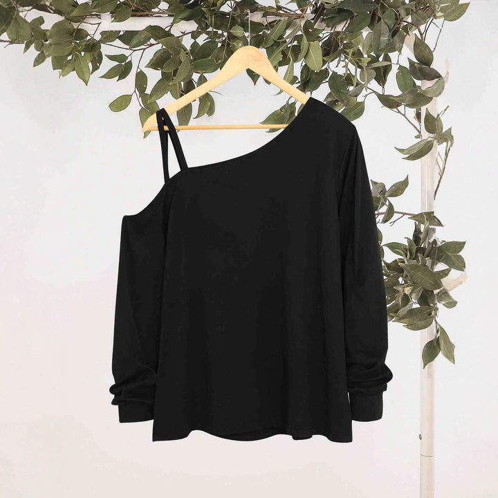 Damen lässiges One-Shoulder Sweatshirt mit Zierträgern und Vintage College-Print – Avérine