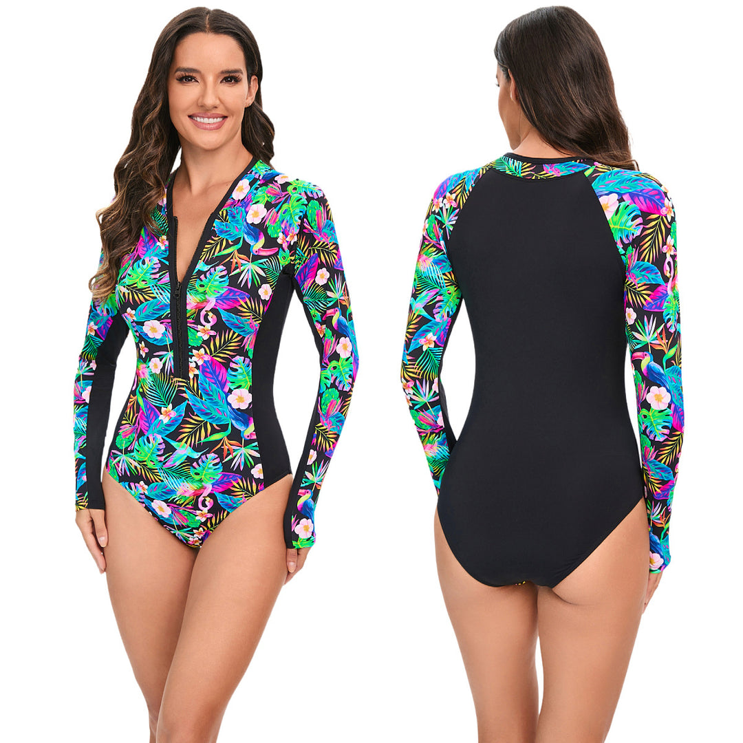 Damen Langarm-Schwimmanzug mit floralem Design Echo Archiv
