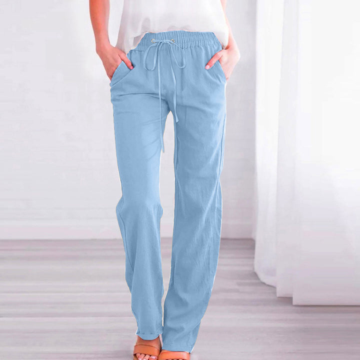 Damen Bequeme Leinen-Hose mit elastischem Bund und Taschen Echoarchiv