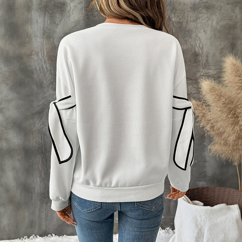 Damen Sweatshirt mit Zierstreifen und Schleifendetail an den Ärmeln – Mavelle