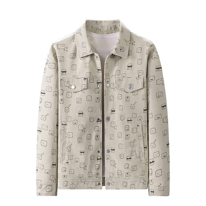 Herren Cord‑Jacke aus Feincord mit Allover‑Print, Druckknopfleiste und Pattentaschen Echo Archiv