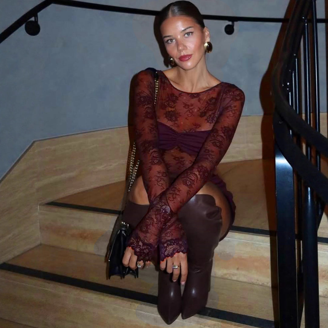 Damen Spitzenkleid mit figurbetontem Schnitt und Rüschendetails Echo Archiv