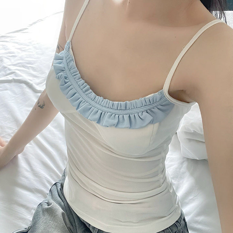 Damen Top mit raffiniertem Rüschensaum und verstellbaren Trägern Echo Archiv