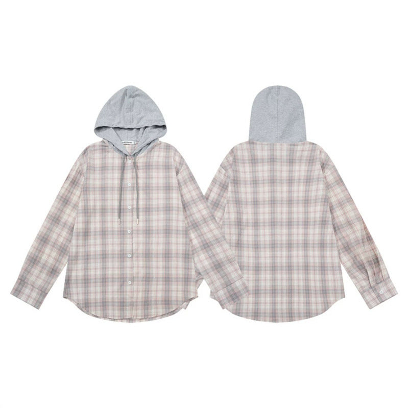 Damen Karierte Hemdbluse mit Jersey-Kapuze und Button-Down-Front Echoarchiv