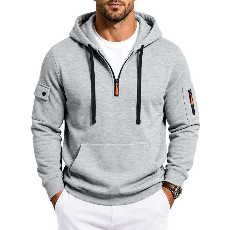 Herren Utility-Halbzip-Kapuzenpullover mit Ärmel-Taschen und Kängurutasche Echoarchiv