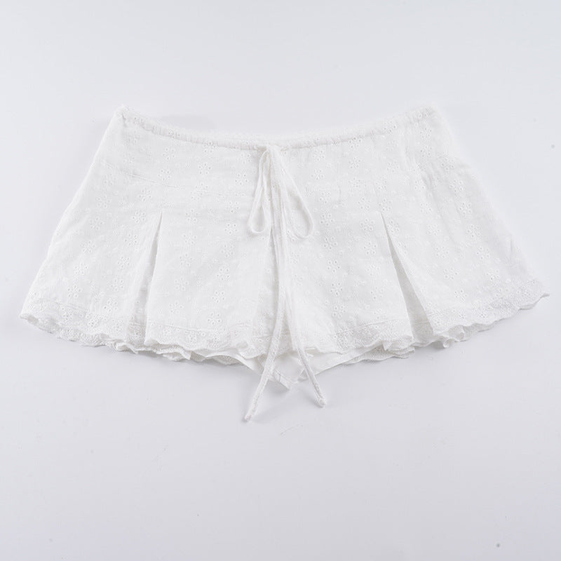 Damen verspielte Shorts mit verstellbarem Bindeband und zarten Spitzenakzenten Echo Archiv