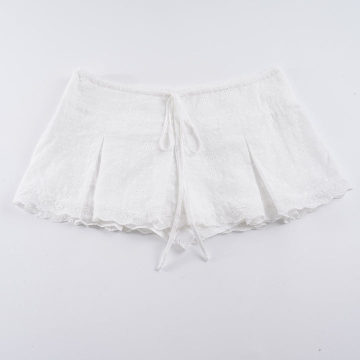 Damen verspielte Shorts mit verstellbarem Bindeband und zarten Spitzenakzenten Echo Archiv