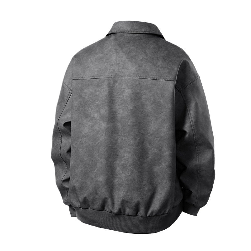 Herren Boxy-Suede-Überhemdjacke mit glatter Veloursleder‑Optik, verdecktem Reißverschluss & elastischen Bündchen Echoarchiv