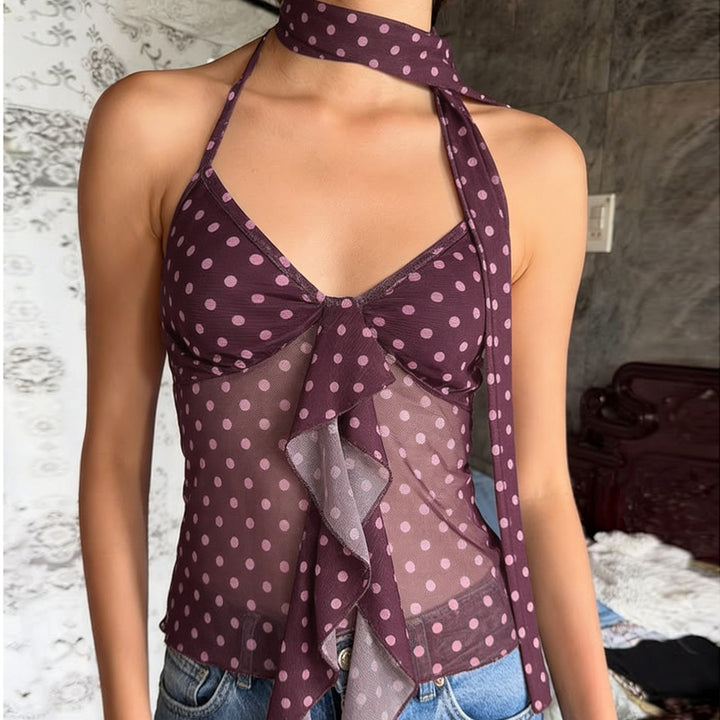 Damen luftiges Haltertop mit verspieltem Punkte-Design und Rüschendetails Echo Archiv