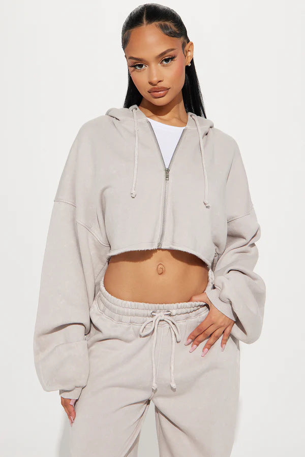 Damen nan Kapuzen-Crop-Top und weite Jogginghose Lounge-Set aus weichem Fleece Echo Archiv