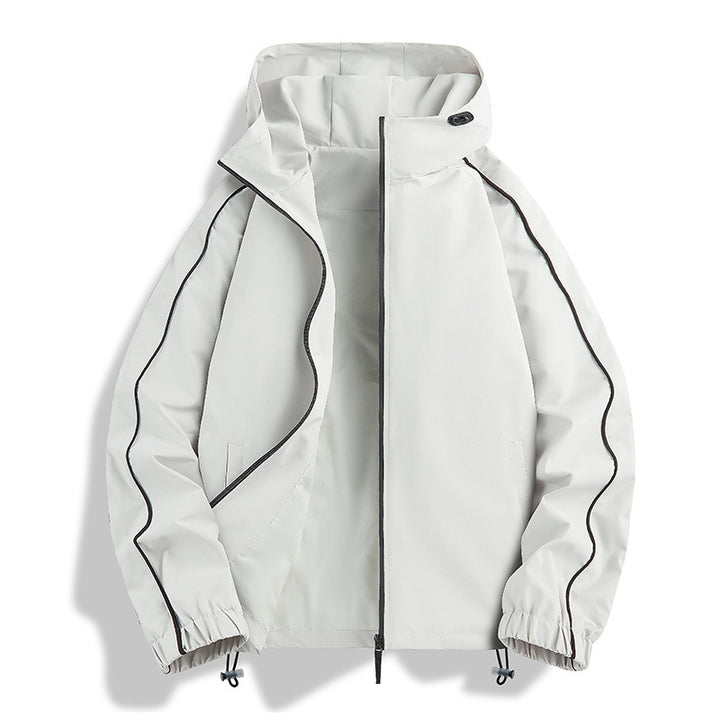Unisex Leichte zweifarbige Wind- und Regenjacke mit Kapuze, Kordelzug und Reißverschlusstaschen Echoarchiv