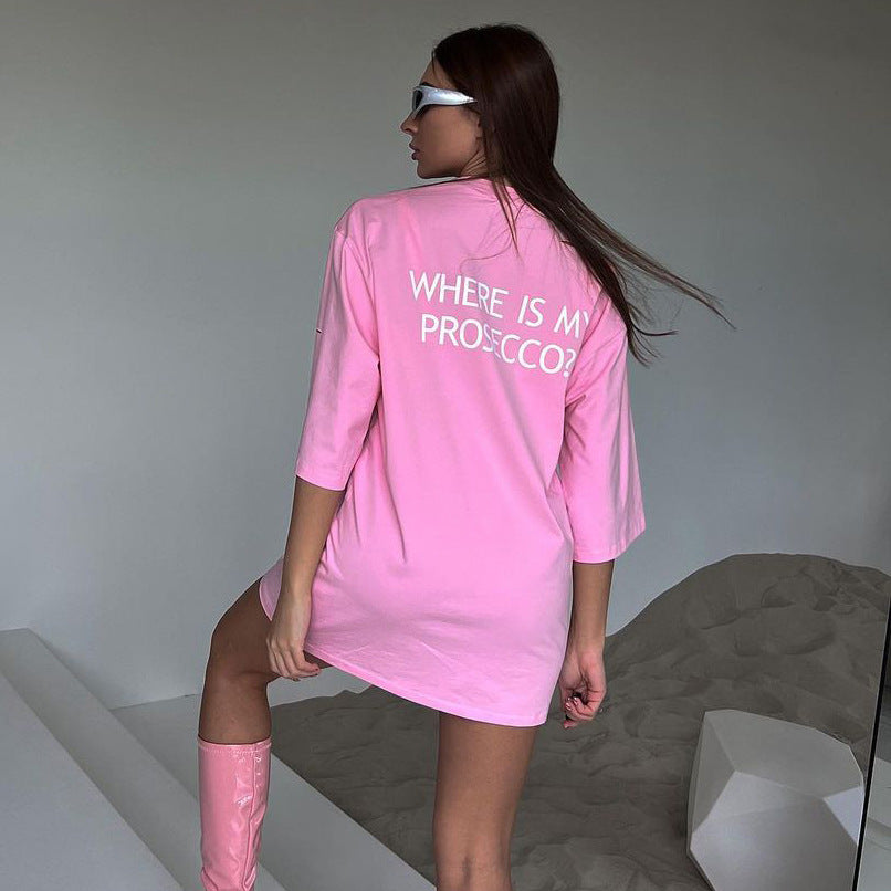 Damen oversized Longshirt mit Statement-Print, dreiviertelärmeln und lockerer Tunika-Silhouette – Avérine