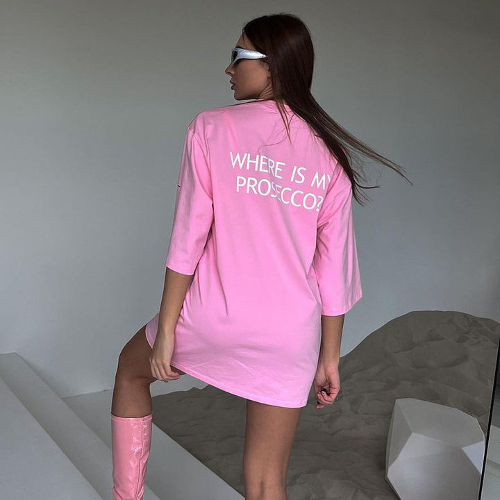 Damen oversized Longshirt mit Statement-Print, dreiviertelärmeln und lockerer Tunika-Silhouette – Avérine