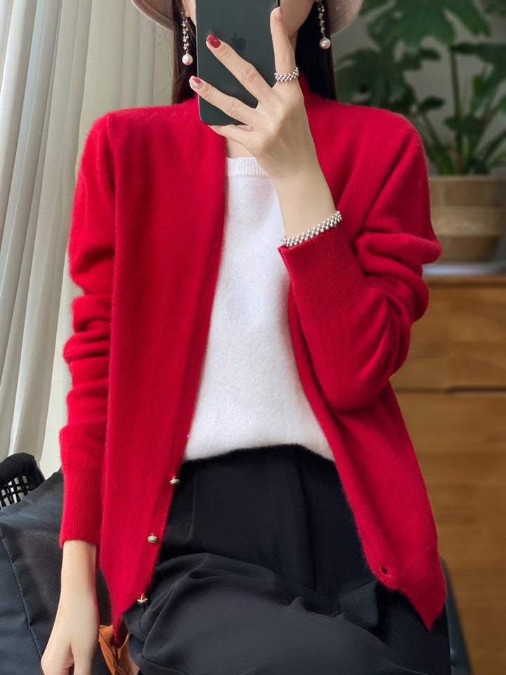 Damen Offener Feinstrick-Cardigan im Mohair‑Look mit geradem Saum und schmalen Bündchen Echoarchiv