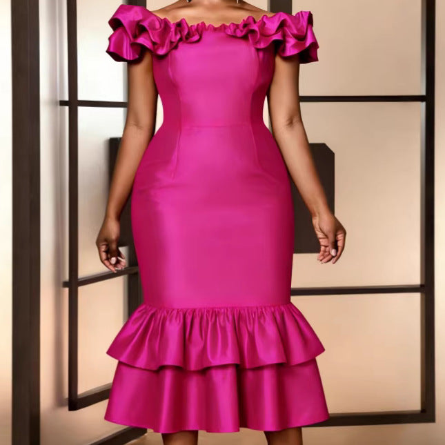 Damen Figurbetontes Abendkleid mit Rüschensaum Echo Archiv