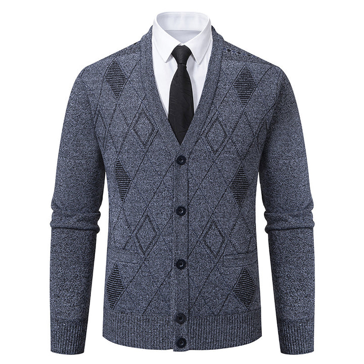 Herren nan feiner Rauten-Strickcardigan mit V-Ausschnitt, Knopfleiste und Eingriffstaschen Echo Archiv