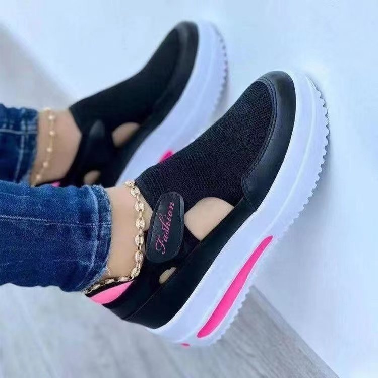Damen  atmungsaktive Strick-Sneaker mit Klettverschluss, Cut-Outs und Plateau-Luftsohle Echo Archiv