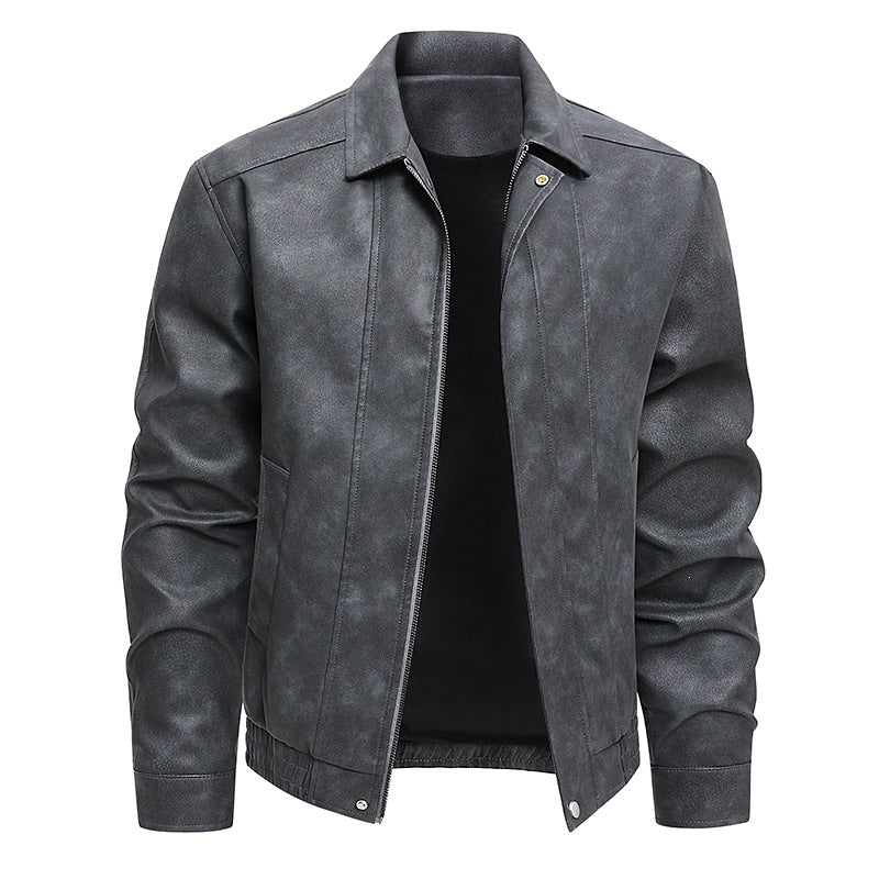 Herren Kurz geschnittene Kunstlederjacke im Vintage‑Look mit Hemdkragen & durchgehendem Reißverschluss Echoarchiv
