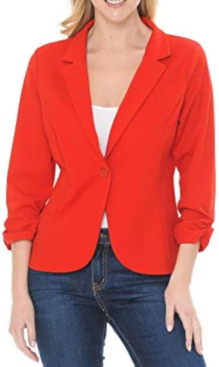 Damen taillierter Jersey-Blazer mit Ein-Knopf-Verschluss und dreiviertelärmeln – Valéne