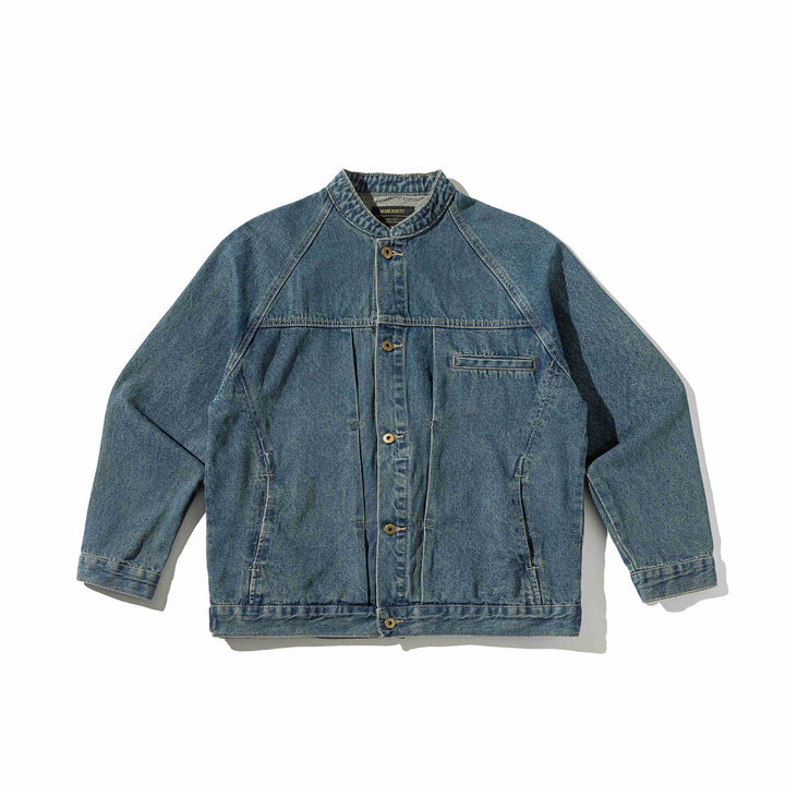 Unisex Boxy-Jeansjacke mit Stehkragen, markanter Nahtführung und Knopfleiste Echoarchiv