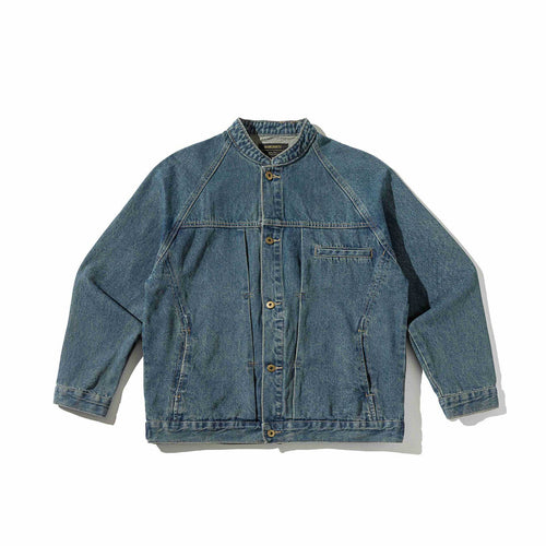 Unisex Boxy-Jeansjacke mit Stehkragen, markanter Nahtführung und Knopfleiste Echoarchiv