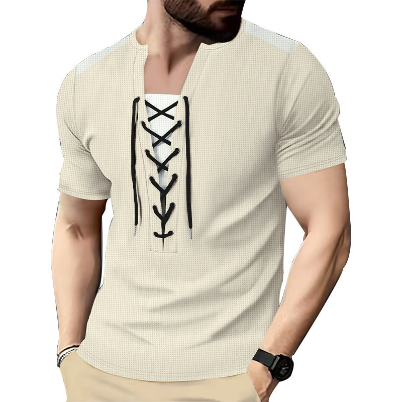 Herren Kurzarm Shirt mit sportlichem Schnürdesign Echoarchiv