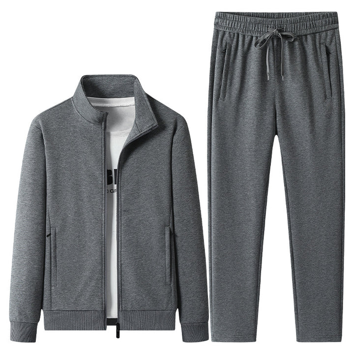 Herren Freizeit-Trainingsanzug Set mit Stehkragen Reißverschlussjacke und Jogginghose aus French Terry – Marzano