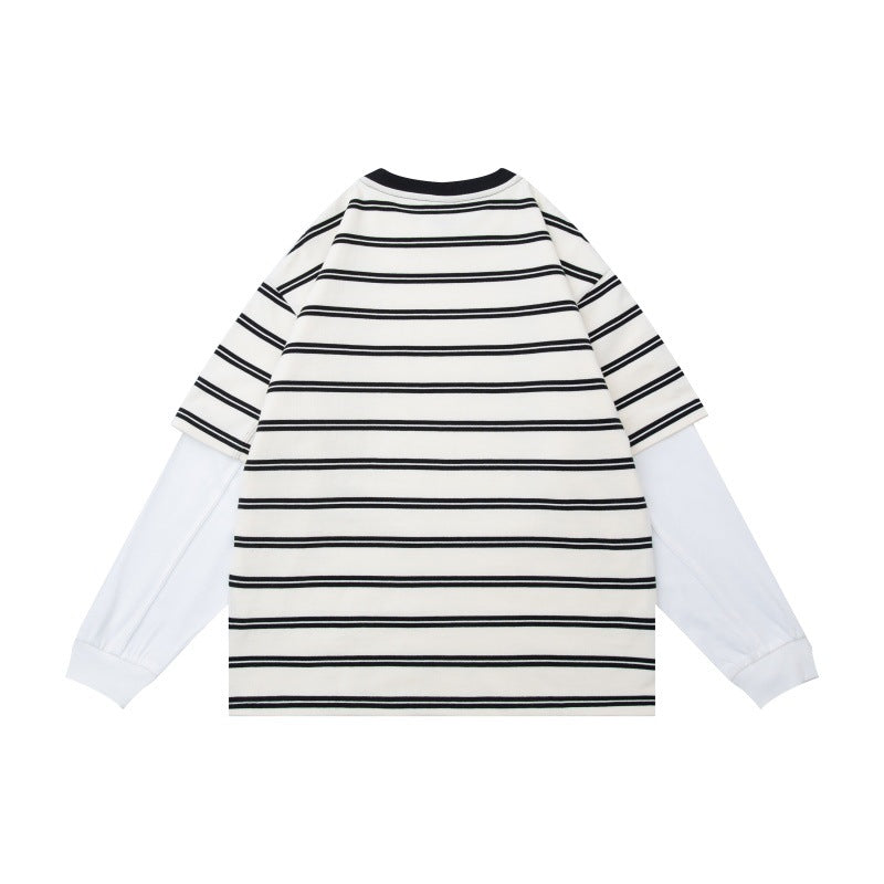 Unisex Lagenlook-Langarmshirt mit gestreiftem Oversize-Oberteil und eingesetzten Innärmeln Echoarchiv