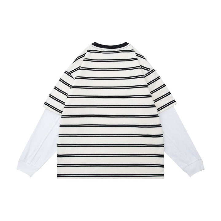 Unisex Lagenlook-Langarmshirt mit gestreiftem Oversize-Oberteil und eingesetzten Innärmeln Echoarchiv