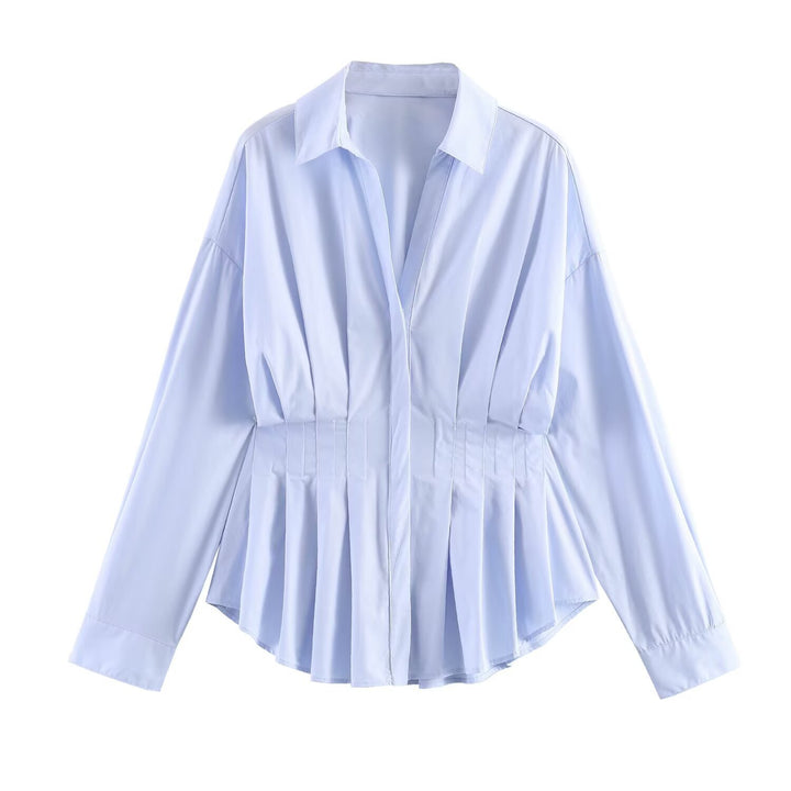 Damen taillierte Hemdbluse mit Kellerfalten‑Schößchen und Hemdkragen Echo Archiv