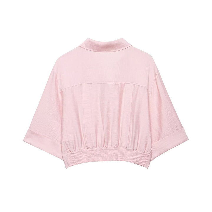 Damen Kastige Cropped-Bluse mit Hemdkragen, verkürztem Saum und Aufrollärmeln Echo Archiv